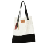Grosse Stofftasche mit Ledergriff