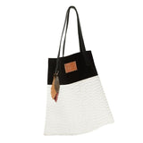 Grosse Stofftasche mit Ledergriff